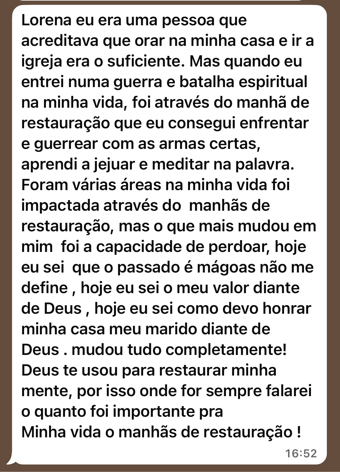 Depoimento de mentorada sobre restauração espiritual